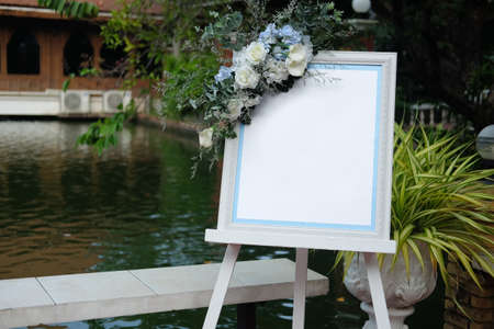 Empty of pretty wedding picture frame in wedding partyの写真素材