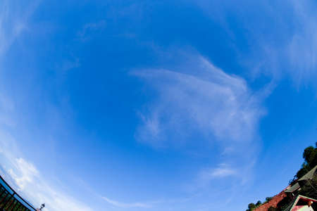 Beautiful blue sky clouds. Fisheye photo.の写真素材