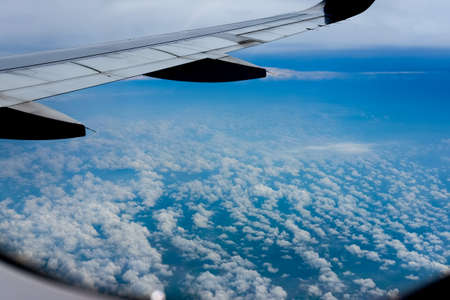 Cloud texture and blue sky, view form airplaneの写真素材