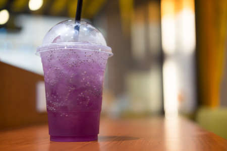 Glass of butterfly pea flower juice with chia seed