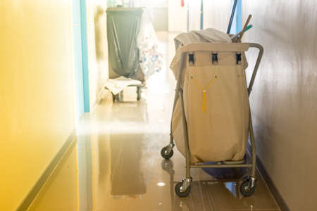Professional cleaning cart in hotelの写真素材