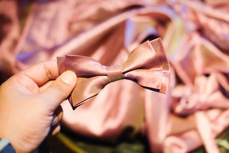 Bow tie rose pink color in handの写真素材