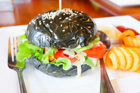 Home made hamburger with pork, tomato, lettuce and cheese. close upの写真素材