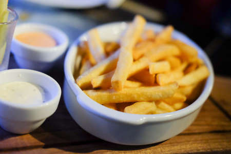 Homemade french fries serve with mayonnaise