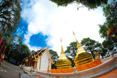 Wat Phra That Doi Tung. this temple has a stupa reputed to contain the Buddha's collarbone, Located atop Doi Tung itself at an altitude of nearly 2000 meters.Chiangrai Province,Northern of Thailand.の写真素材