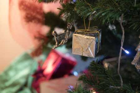 Close up shot Christmas tree decorationsの写真素材