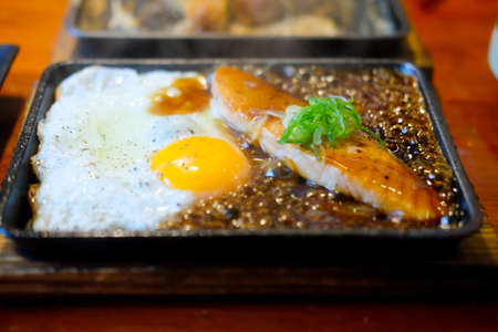 Salmon teriyaki grilled in teriyaki sauce, Japanese cuisineの写真素材