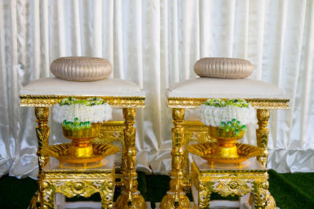 Table for hand pouring in Thai wedding ceremony.の写真素材