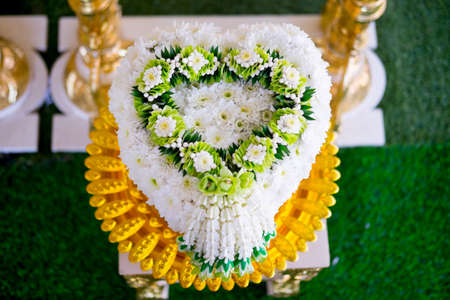 Thai flowers decoration  in Thai wedding ceremony put on tray (selective focus)の写真素材