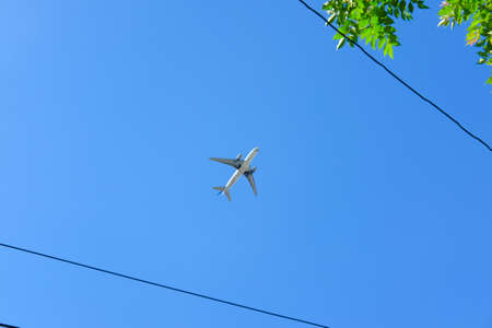 Plane flying with blue sky background