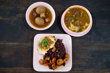 Set of Thai food eating with ricebury (Helthy food), top view