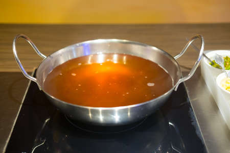 Hot pot in japanese restaurant ready to cook