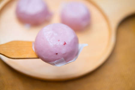Purple sweet taro steamed bun (Close up)の写真素材