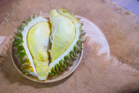 Yellow durian mon thong and durian peeled is king of fruits durianの写真素材