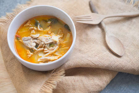 Top view homemade pork and bamboo shoot curry, Thai foodの写真素材