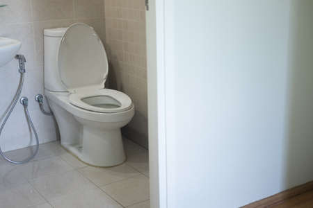 Private toilet in modern room, interior equipment and modern restroom