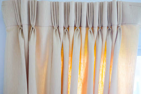 Close up curtain with beautiful morning lightの写真素材