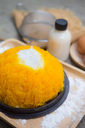 Gold egg yolk thread cakes. Thai style cakeの写真素材