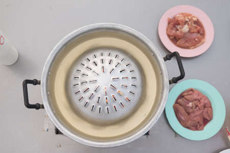 Thai style barbecue buffet (Moo Krata) ready to cookの写真素材