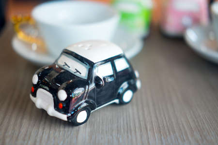 Black ceramic toy car model decoration in coffee shop