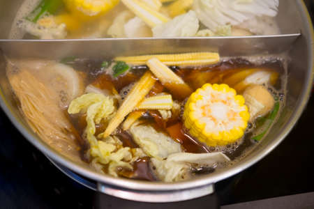 Mix of vegetable in hot pot Sukiyaki or Shabu shabuの写真素材