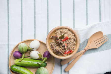 Simmer soft crab boiled in coconut milk with fresh vegetables. Thai flavors foodの写真素材