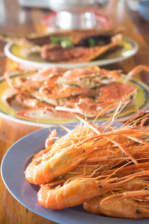 Shrimps seafood on the table with many seafood on tableの写真素材