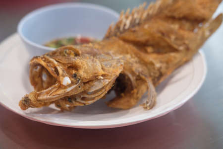 Thai food deep fried small snapper, Close upの写真素材