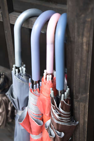 Umbrella hanging in home ready to useの写真素材