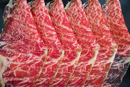 Raw red beef slice for Shabu and Sukiyaki Japanese style. Can use to create menu in the restaurant.の写真素材