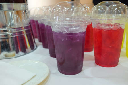 Refresh Thai herb cold drink in plastic glass ready for seminar and training participantsの写真素材