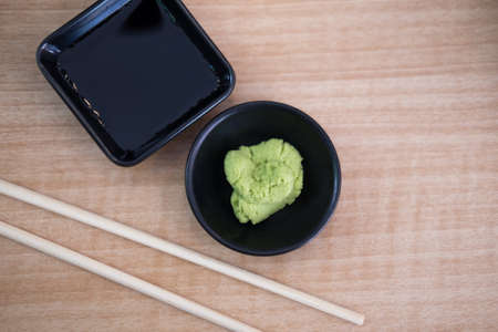 Wasabi, a pungent green Japanese condiment made from the root of the herb Eutrema wasabiの写真素材