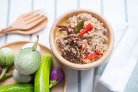 Salt crab and minced pork with soy bean sauce dipping fresh. Thai style foodの写真素材