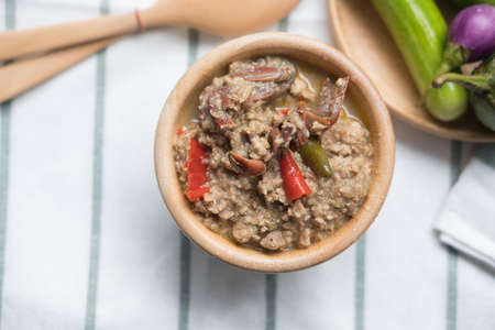 Thai traditional stew crab with coconut milk dip and side vegetables for people who love and loved...