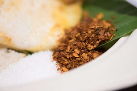 Close up Pad Thai with sugar ground chili in Pad Thaiの写真素材