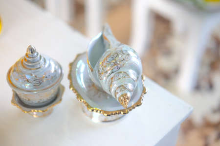 Thai style wedding conch shell use for pour water to married couples hand and bless them to fortune.