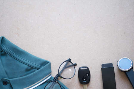 Men's accessories for recreation. men's business accessories. Top view composition.