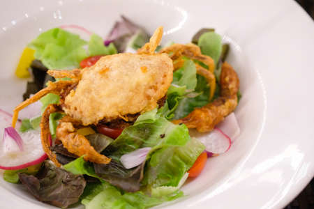Delicious of soft shell crab salad, healthy eating conceptの写真素材
