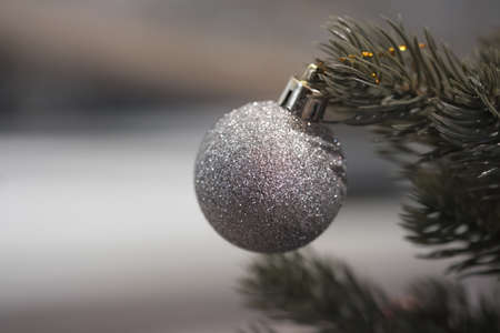 Christmas tree decorated with silver balls. Celebration conceptの写真素材