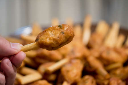 The Sugar cane skewered fried minced shrimps.の写真素材