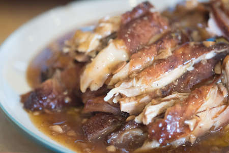 Delicious roasted duck on dish in restaurantの写真素材