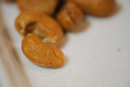Close up of roasted cashew nuts. Natural product.