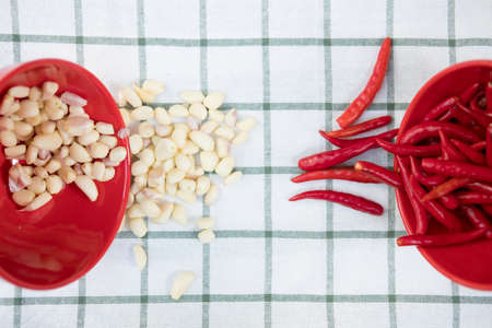 Red pepper chili garlic is asian ingredient to make Thai food.の写真素材