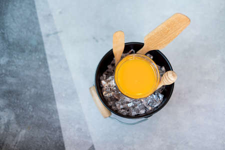 Glass of freshly pressed orange juice. Healthy lifestyle concept.の写真素材