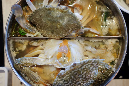 Sea crabs in the pot shabu-shabu in Japanese restaurant