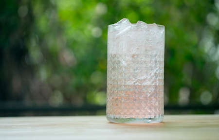 Lychee fizzy drink with soda in glass, summer drinkの写真素材