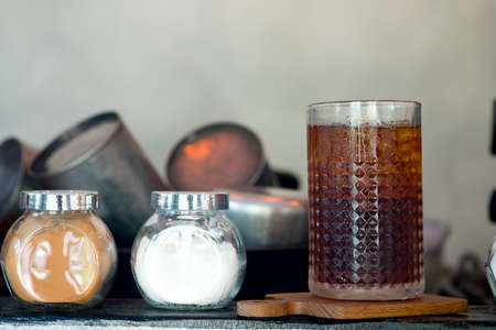 Iced black coffee or long black coffee put bar at coffee shopの写真素材