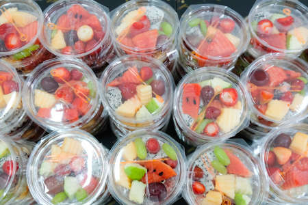Various of Thai fruit in clear plastic box for buffet