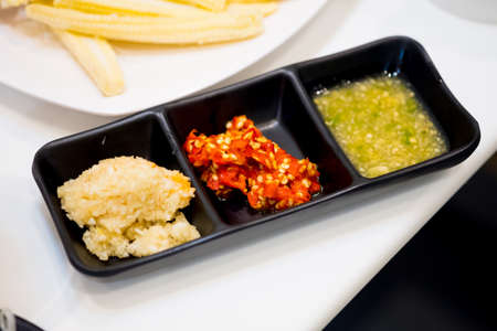 Set of sauce for shabu shabu style in black tray