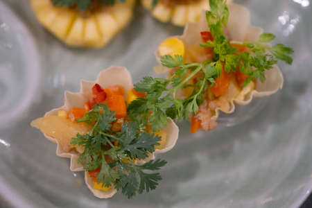 Appetizer in Thailand (Minced Chicken and Sweet Corn in Crispy Golden Cup)の写真素材
